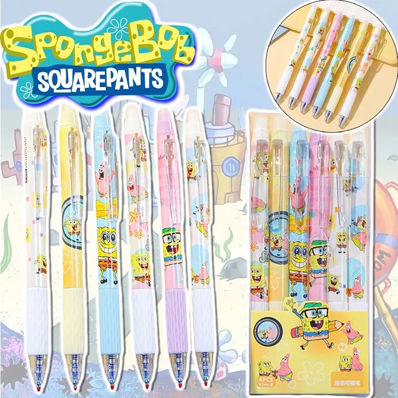 Gel Ink Pen Set - 6 pezzi/set SpongeBob Kawaii Penne cancellabili